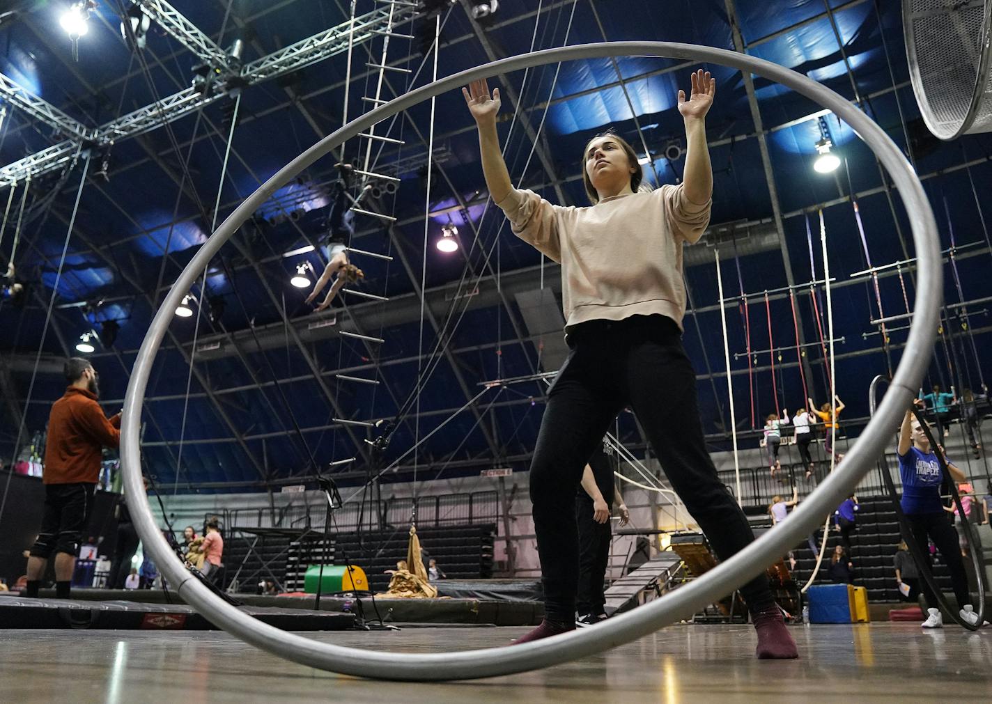 Hannah Kleemayer of Germany practiced with a Cyr Wheel Friday afternoon in St. Paul. ] ANTHONY SOUFFLE &#x2022; anthony.souffle@startribune.com Students from Germany practiced along with Circus Juventas students at the performing arts circus school as part of a two week long exchange program Friday, Feb. 28, 2020 in St. Paul, Minn.