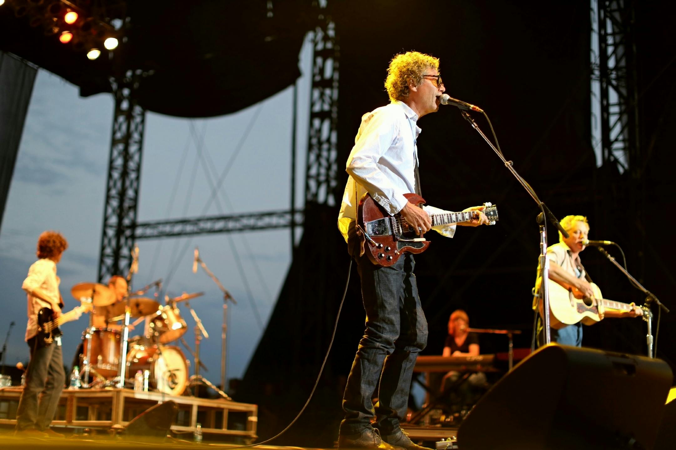 The Jayhawks performed at the Minnesota State Fair on Friday, August 31, 2012. At center is electric guitar and vocalist Gary Louis.