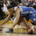 The Lynx's Monice Wright, top, found herself open for a three-pointer with just over one minute to play in Sunday's Game 2 of the Western Conference f