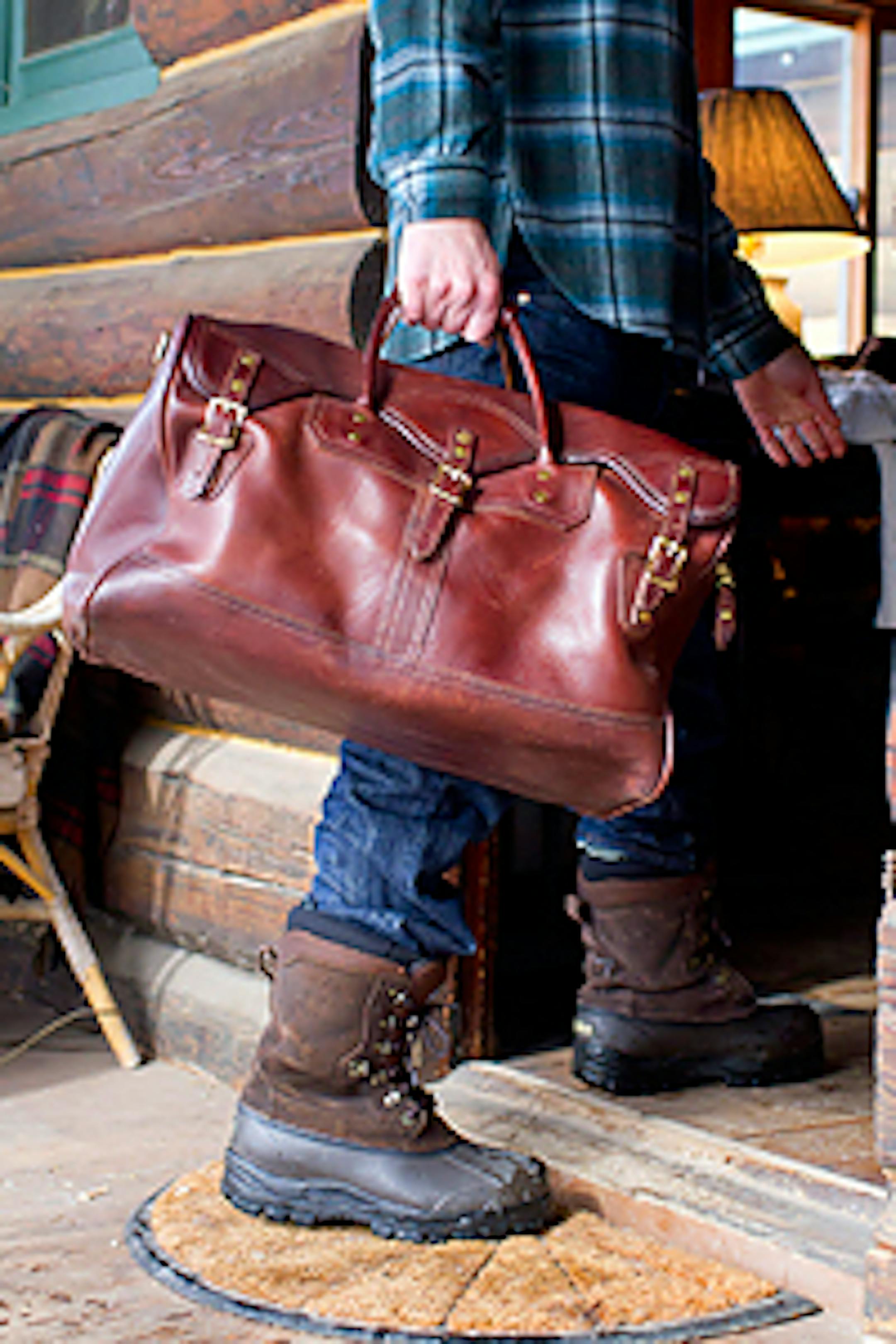 A leather duffle bag from St. Paul's J.W. Hulme