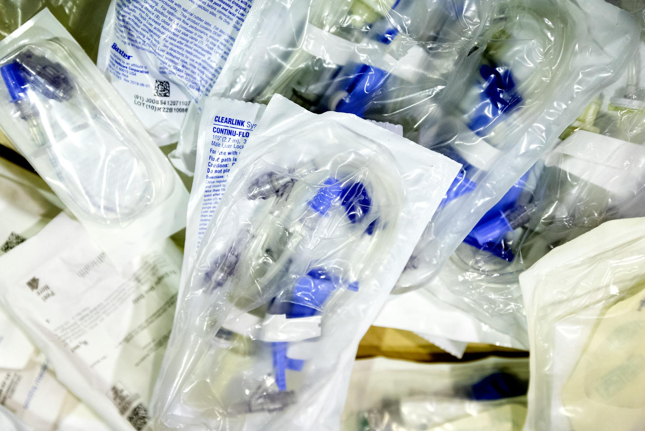 Bags of medical supplies at Ukrainian American Community Center.