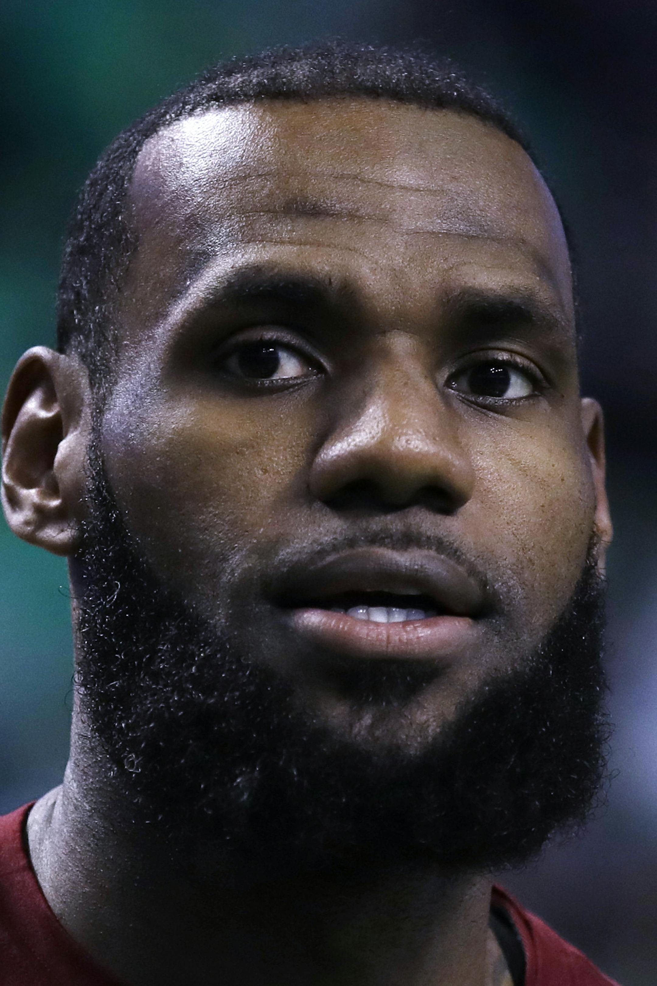 Cleveland Cavaliers forward LeBron James (23) warms up prior to Game 5 of the NBA basketball Eastern Conference finals in Boston, Wednesday, May 23, 2018. (AP Photo/Charles Krupa)