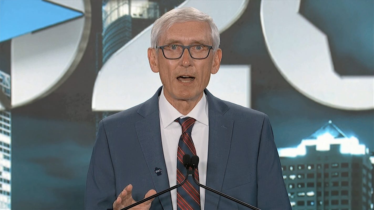 In this image from video, Wisconsin Gov. Tony Evers speaks during the third night of the Democratic National Convention on Wednesday, Aug. 19, 2020.