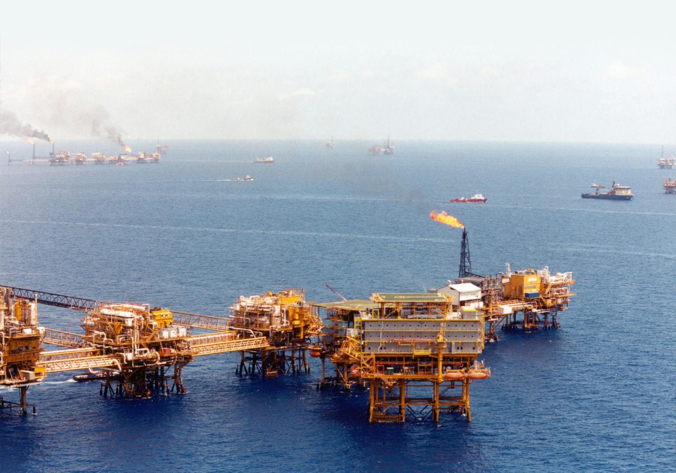 Petroleos Mexicanos (Pemex) oil platforms in the Cantarell oil field in the Gulf of Mexico.