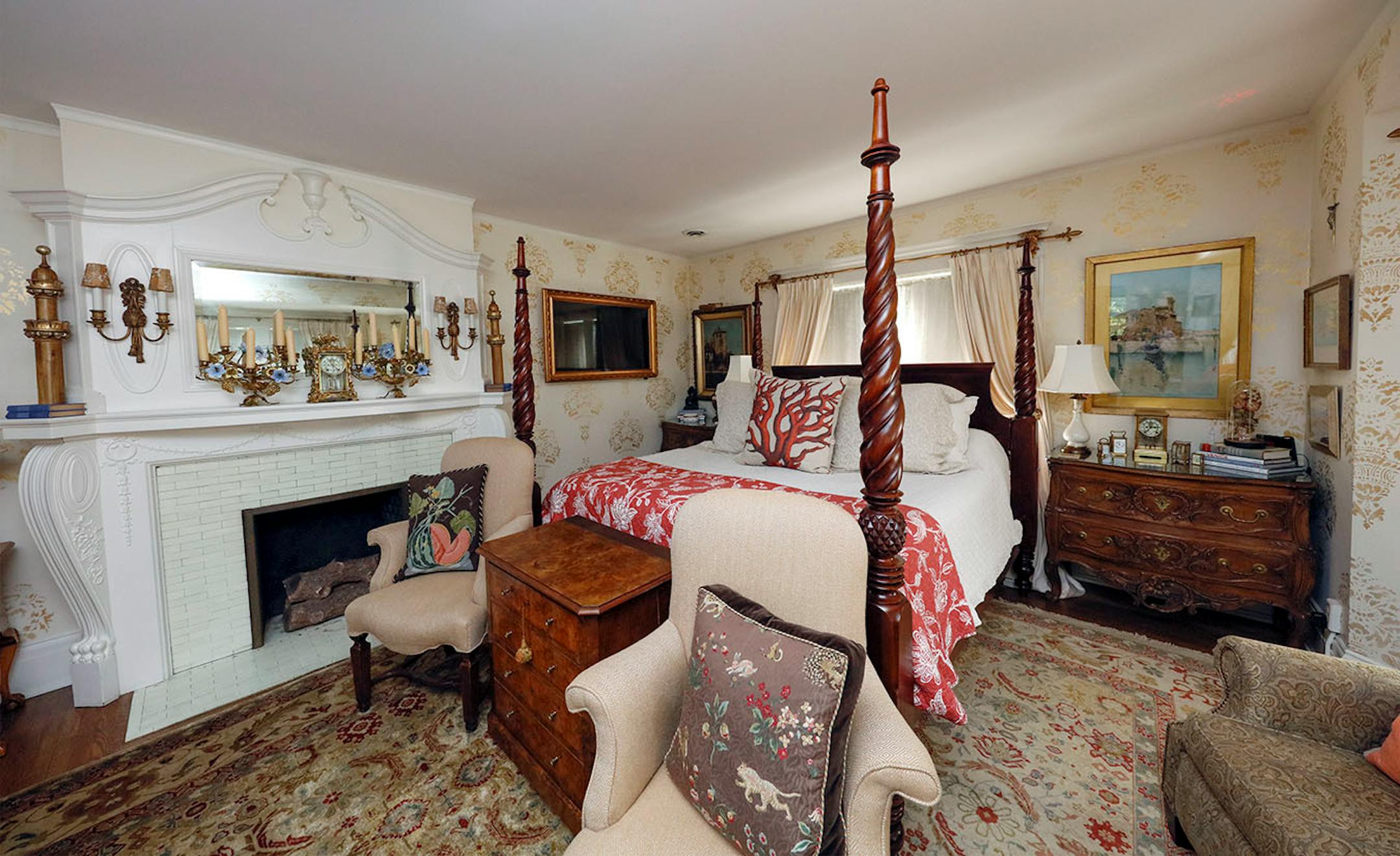 The master bedroom includes a fireplace.