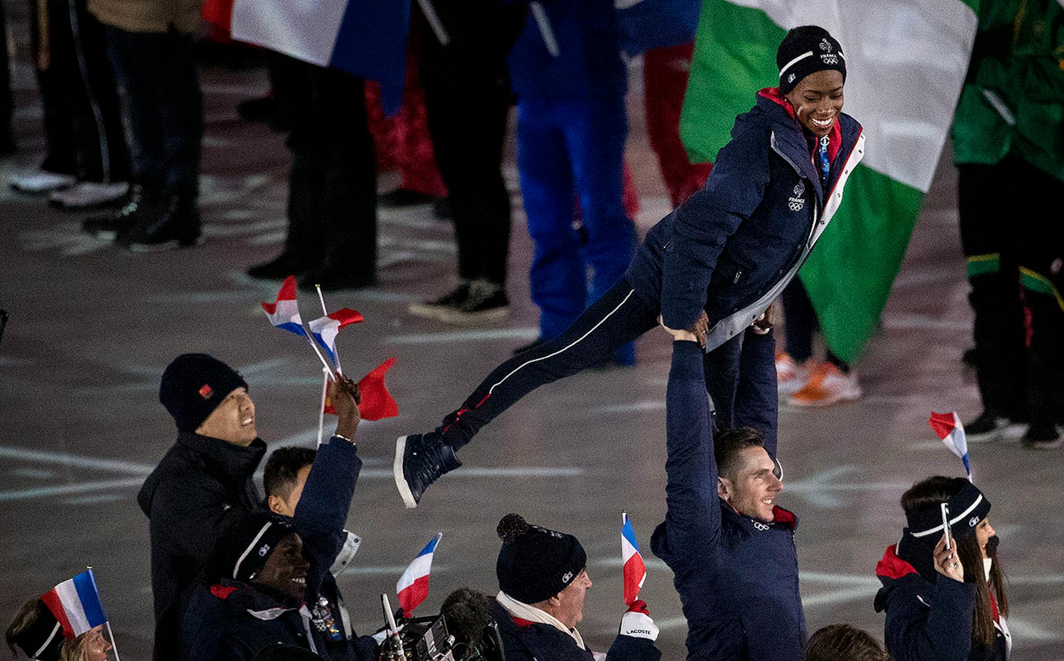 French athletes entered Pyeongchang Olympic Stadium during Closing Ceremony on Sunday.