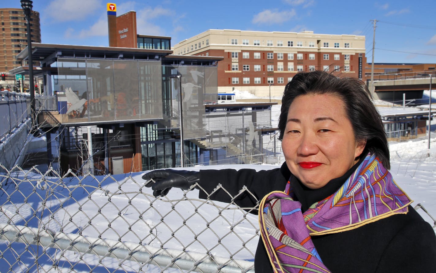 Susan Park Rani, president of Rani Engineering, in front of the UM West Bank Light Rail station in Minneapolis for which her company provided surveying and railroad signal devices. (MARLIN LEVISON/STARTRIBUNE(mlevison@startribune.com)