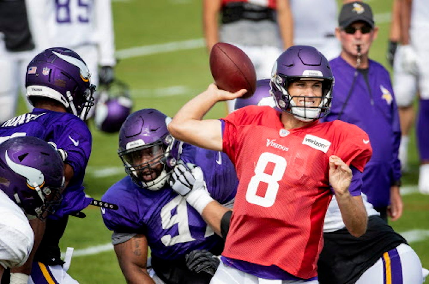 Minnesota Vikings quarterback Kirk Cousins attempted a pass during practice.