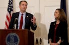 Virginia Gov. Ralph Northam, with his wife Pam at his side, said at a news conference in the Executive Mansion on Saturday, Feb. 2, 2019, that he is n