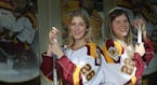 Minnesota's Sarah Potomak, a freshman player to come from Canada, left, and veteran All-American Hannah Brandt, Tuesday, September 22, 105 at Ridder A