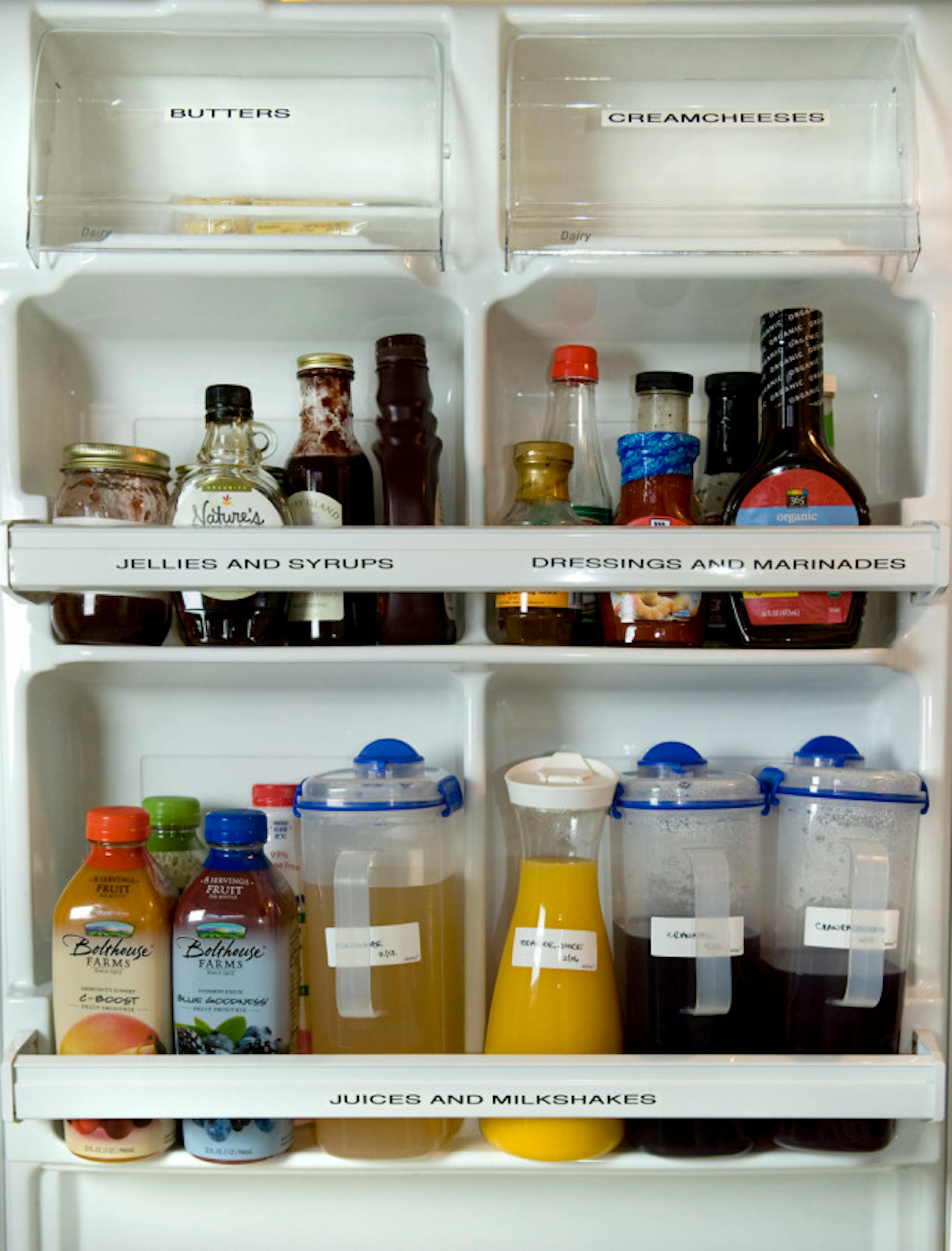Professional organizer Rachel Strisik, of Bethesda, Md., practices the methods she preaches to clients. Her refrigerator is clear of clutter and carefully labeled.  Illustrates ORGANIZING (category l) by Terri Sapienza (c) 2012 The Washington Post. Moved Friday, Jan. 30, 2012. (MUST CREDIT: Washington Post photo by Linda Davidson).