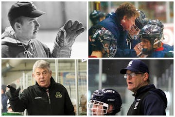 Clockwise from top left: Willard Ikola in 1965, Roy Nystrom in 2007, Mike Randolph in 2023, Lorne Grosso in 2015.