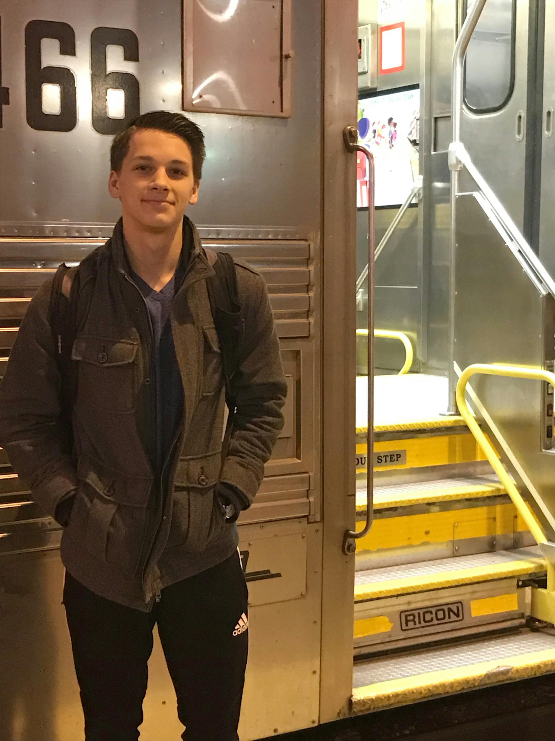 Zachary Jeppsen, 17, wants to be a professional dancer, and he's pursuing that dream at The Chicago Academy for the Arts, where he is a junior. He lives near Whitewater and must commute six hours a day round trip to school. He rides part of the way in the family car, then on the Metra commuter train shown here, and also on a school bus. (Tracey Hall) ORG XMIT: 1216995