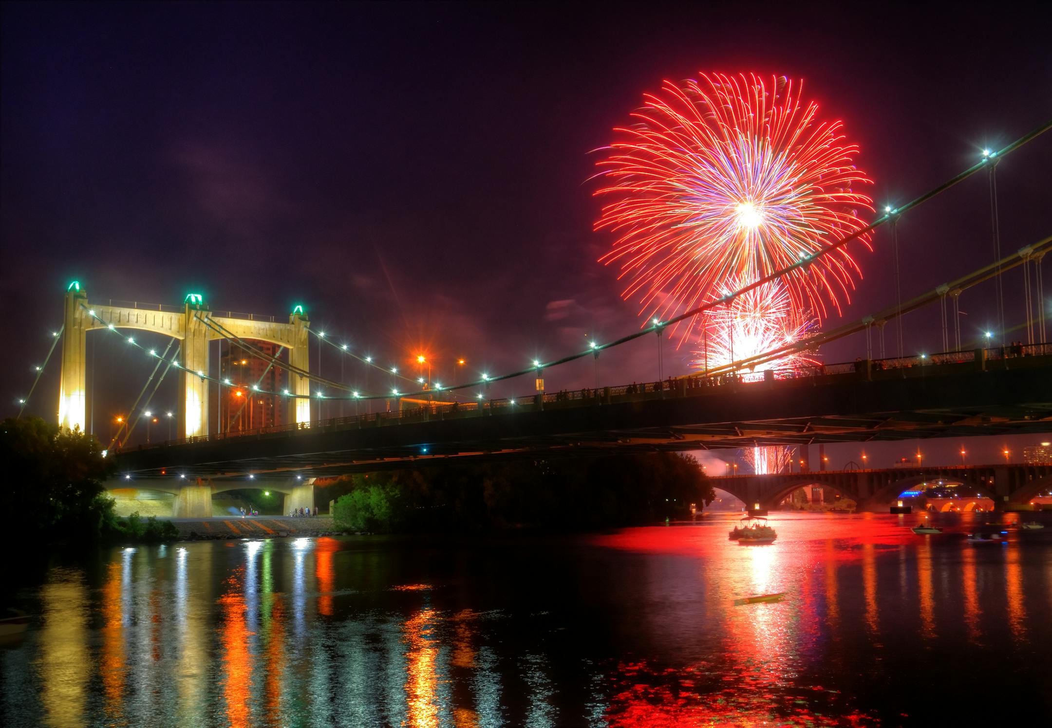Lisa Fleming, St. Louis Park, Fireworks over the Hennepin Avenue Bridge in Minneapolis.