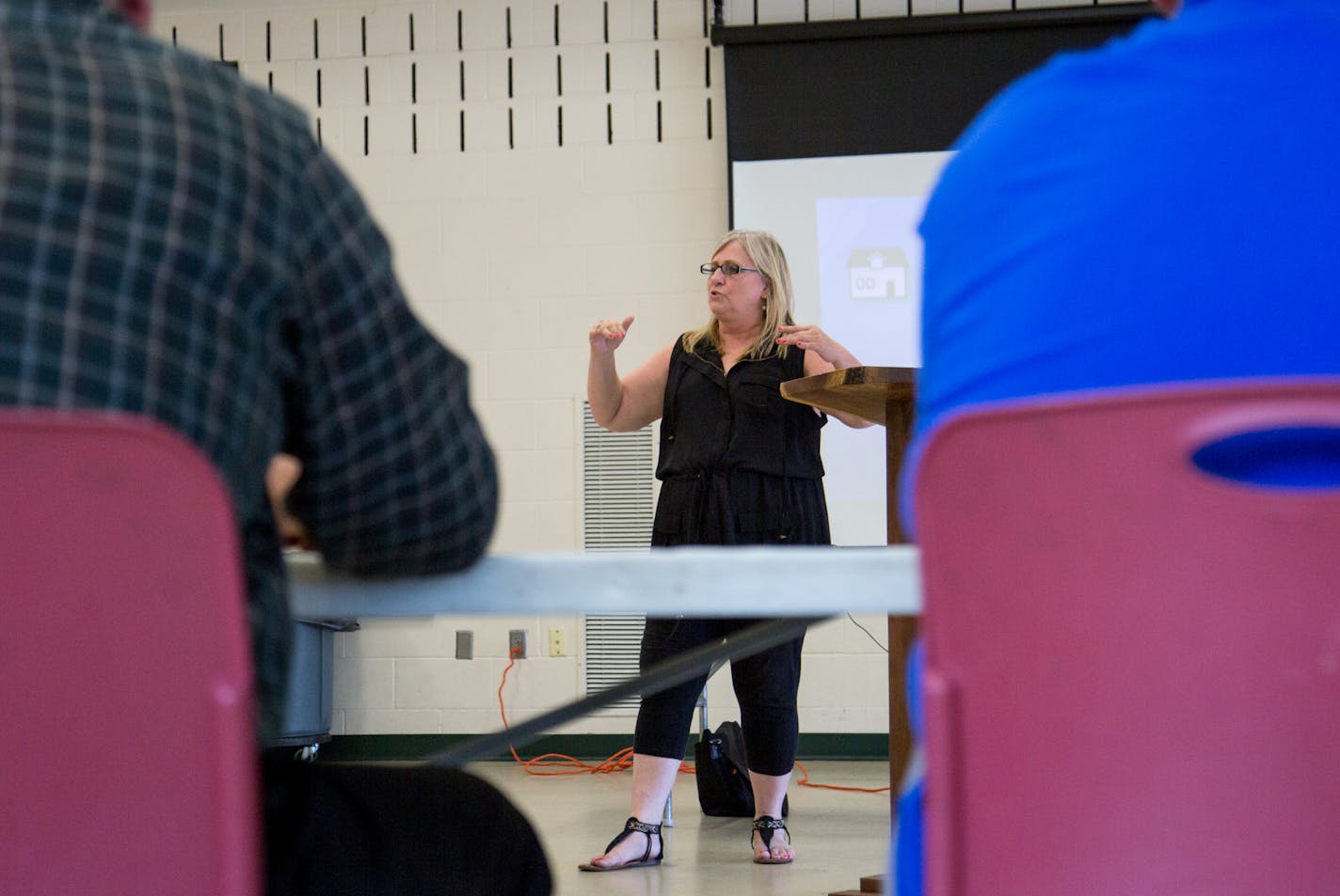 Executive Director of Breaking Free Terry Forliti speaks of her experience becoming a survivor to men who are first-time prostitution offenders enrolled in the John School. ] COURTNEY PEDROZA &#x2022; courtney.pedroza@startribune.com June 17, 2017; St. Paul; first-time prostitution offenders; John School is put on by Breaking Free