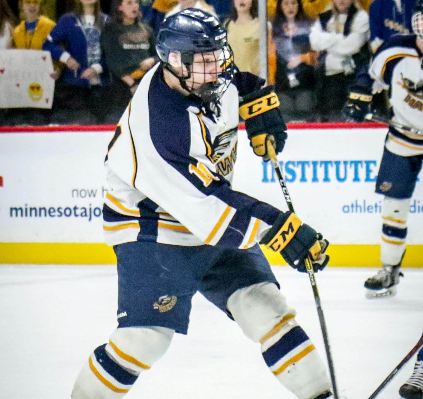 Hermantown&#x2019;s Ryan Sandelin fired a third-period slapshot against St. Cloud Cathedral. His fourth goal of the game in overtime gave the Hawks a 6-5 victory.