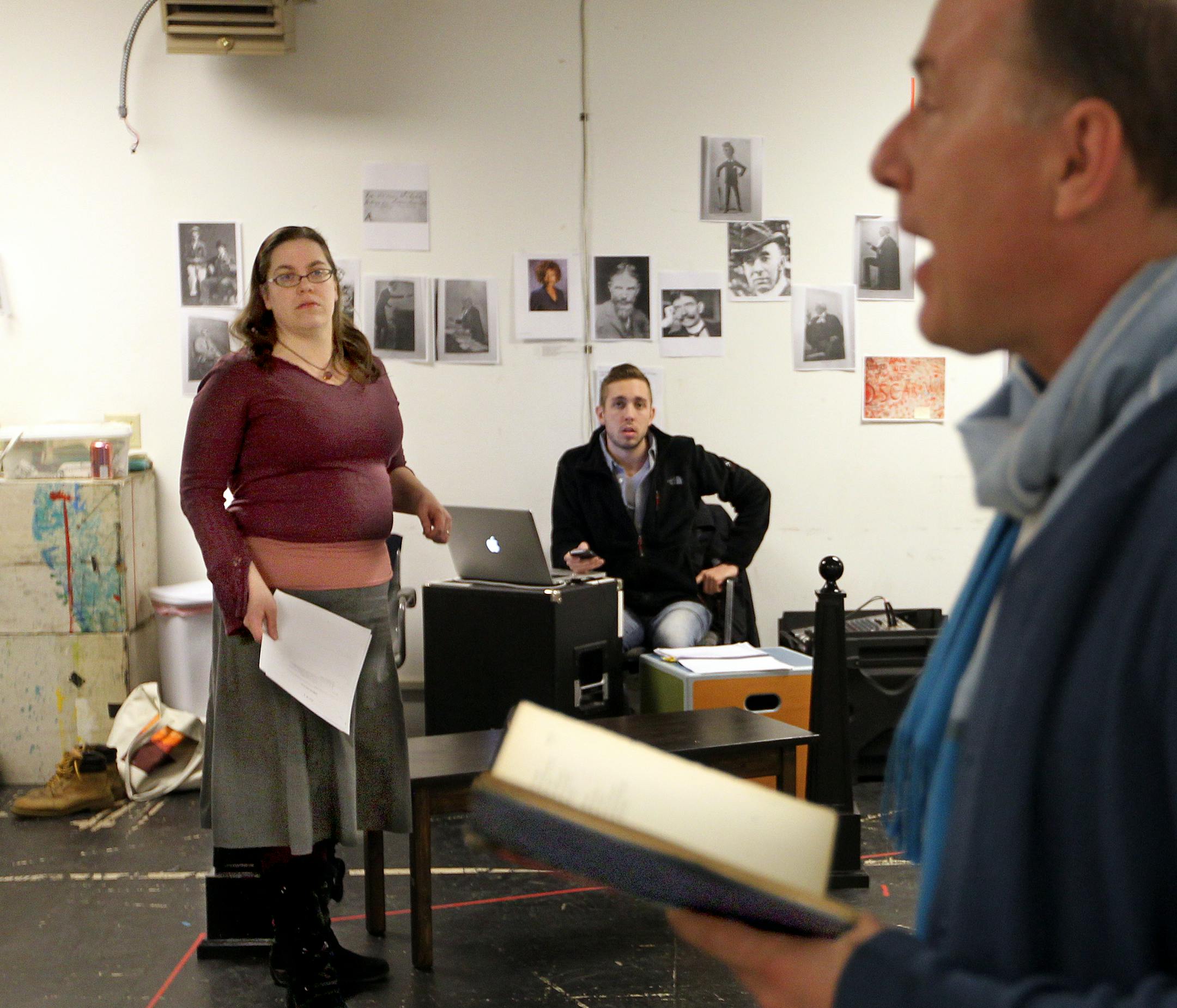 Amy Rummenie, co-artistic director watched actor, Craig Johnson as Oscar Wilde, during rehearsal of Gross Indecency: The Three Trials of Oscar Wilde. [ STAR TRIBUNE/TOM WALLACE Assignments #20027963A March 19, 2013 SLUG 930857 SMALL032413 EXTRA INFORMATION Walking Shadow is rehearsing “Gross Indecency: The Three Trials of Oscar Wilde.” Amy Rummenie is directing. Craig Johnson is the actor playing Wilde. Casey Hoekstra is Lord Alfred Douglas (“Bosie”). Many a best-of T