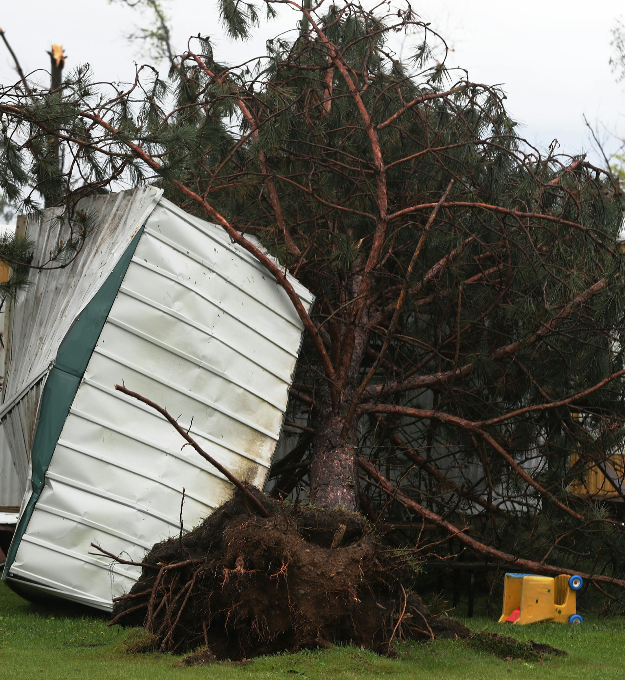 Some trailer homes outside the trailer park were spared by inches.The tornado flattened a trailer park and nearby trees. One person died and at least 25 were injured.] One person dead and at least 25 were injured when a tornado hit a mobile home park Tuesday in Chetek, Wis. Richard Tsong-Taatariiïrichard.tsong-taatarii@startribune.com