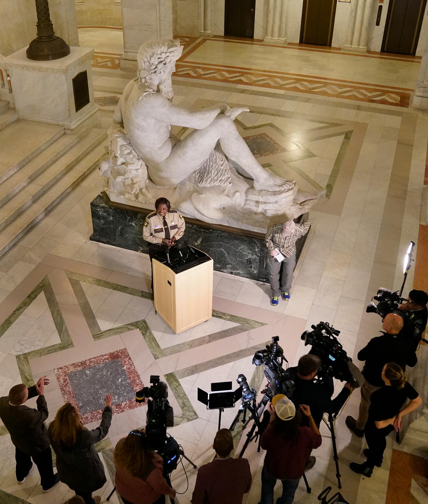 Hennepin County Sheriff's Major Dawanna Witt, the newly elected Sheriff of Hennepin County, held a press conference at Minneapolis City Hall to lay out her vision and to answer questions of media members gathered Thursday, Nov. 10, 2022 in Minneapolis, Minn. ]