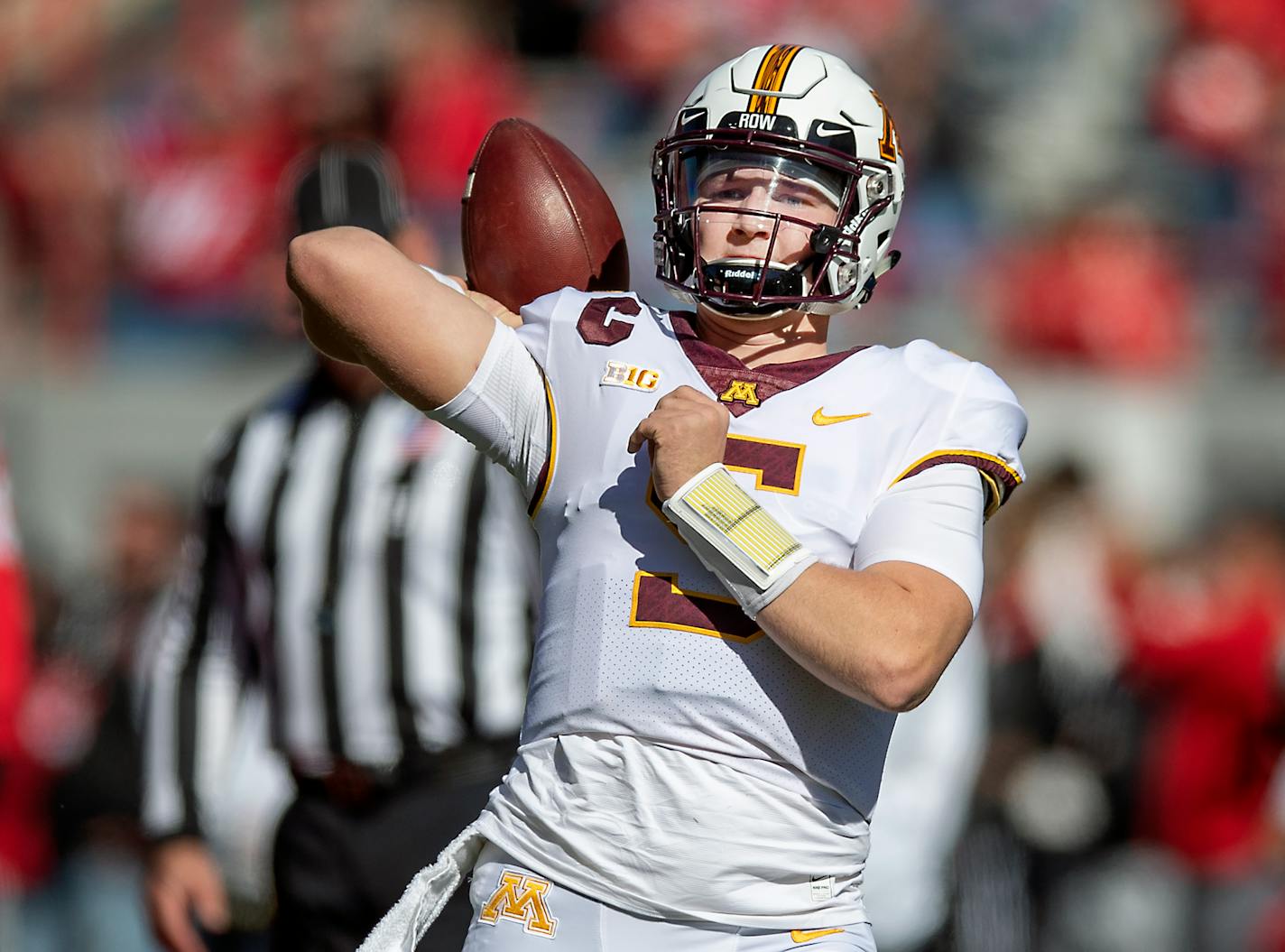 Zack Annexstad warmed up before Minnesota took on Nebraska on Saturday.