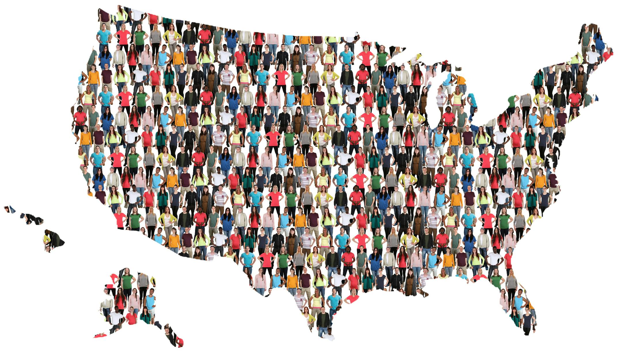 USA United States map multicultural group of people integration immigration diversity isolated