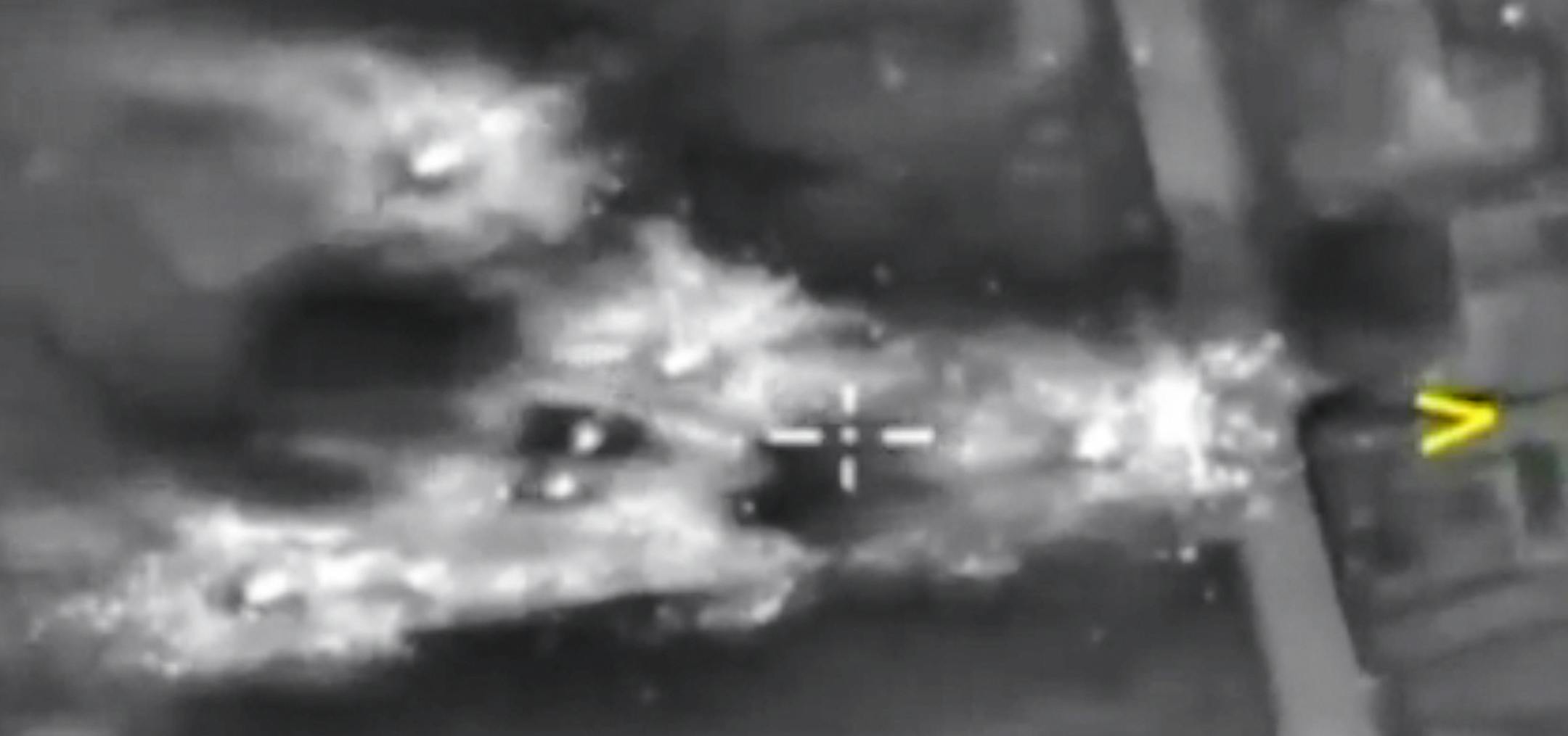 In this photo made from the footage taken from Russian Defense Ministry official web site on Friday, Oct. 2, 2015 a bomb explosion is seen in Syria. Pentagon officials urged the Russian military on Thursday to focus its airstrikes in Syria on Islamic State fighters rather than opponents of Syrian President Bashar Assad, U.S. administration officials said. (Russian Defense Ministry Press Service via AP)