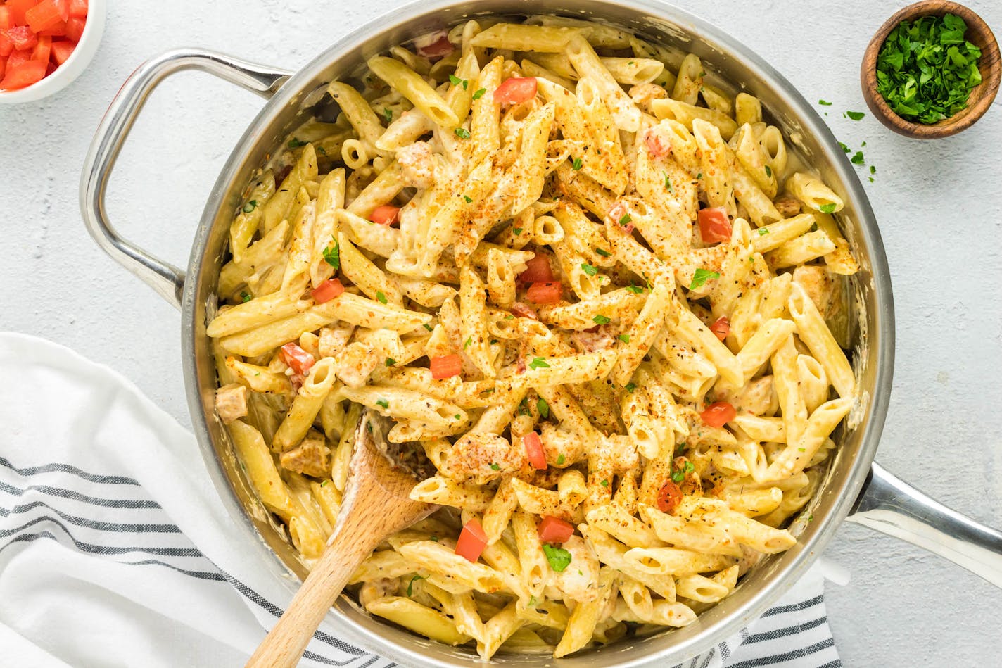 A skillet of One-Pot Cajun Chicken Pasta, which is among author Julie Evink's favorite recipes in the new book "Julie's Eats & Treats Cookbook."