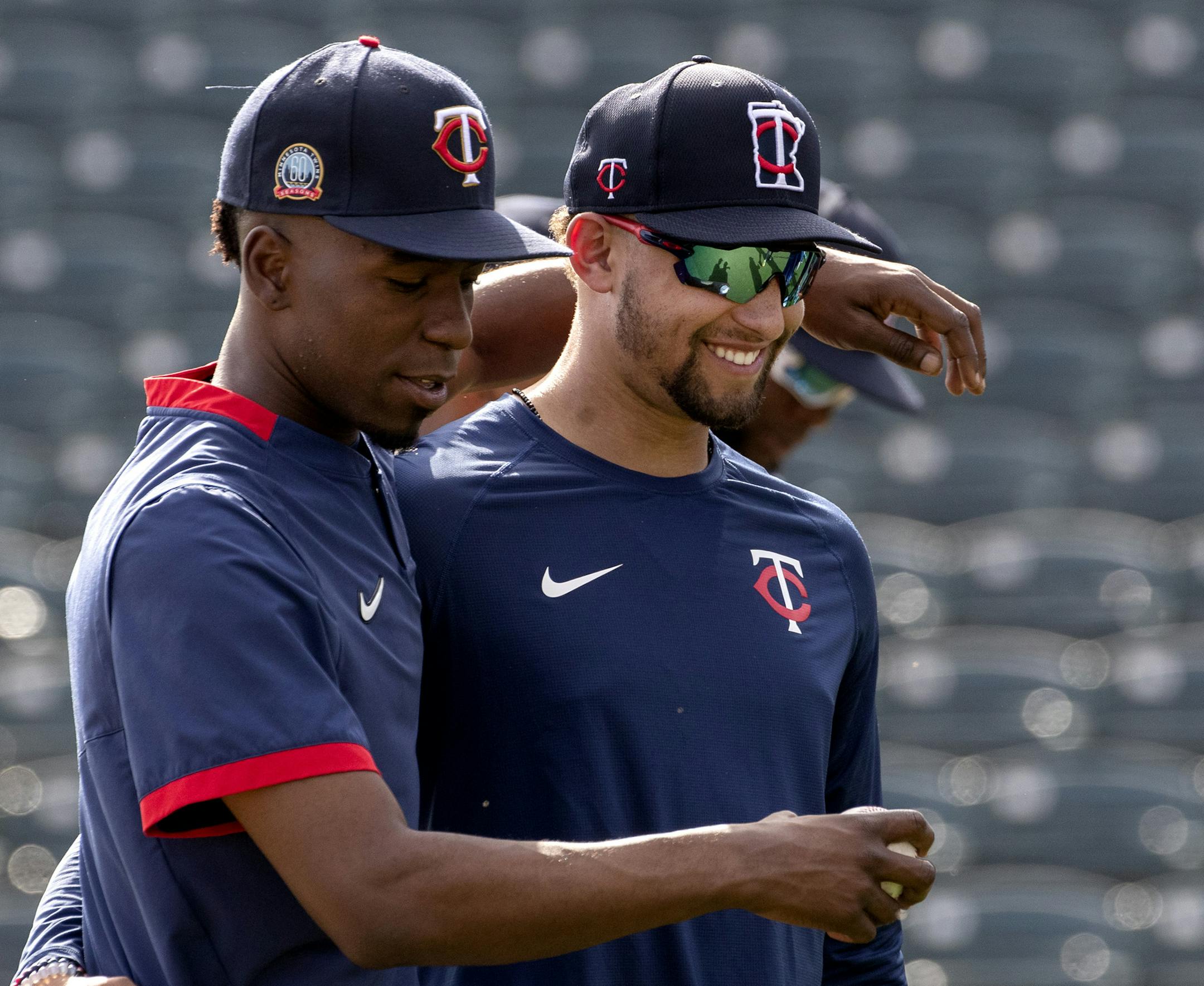Minnesota Twins' Nick Gordon and Royce Lewis during the first day of practice for position players. ] CARLOS GONZALEZ • cgonzalez@startribune.com – Fort Myers, FL – February 17, 2020, CenturyLink Sports Complex, Hammond Stadium, Minnesota Twins, Spring Training