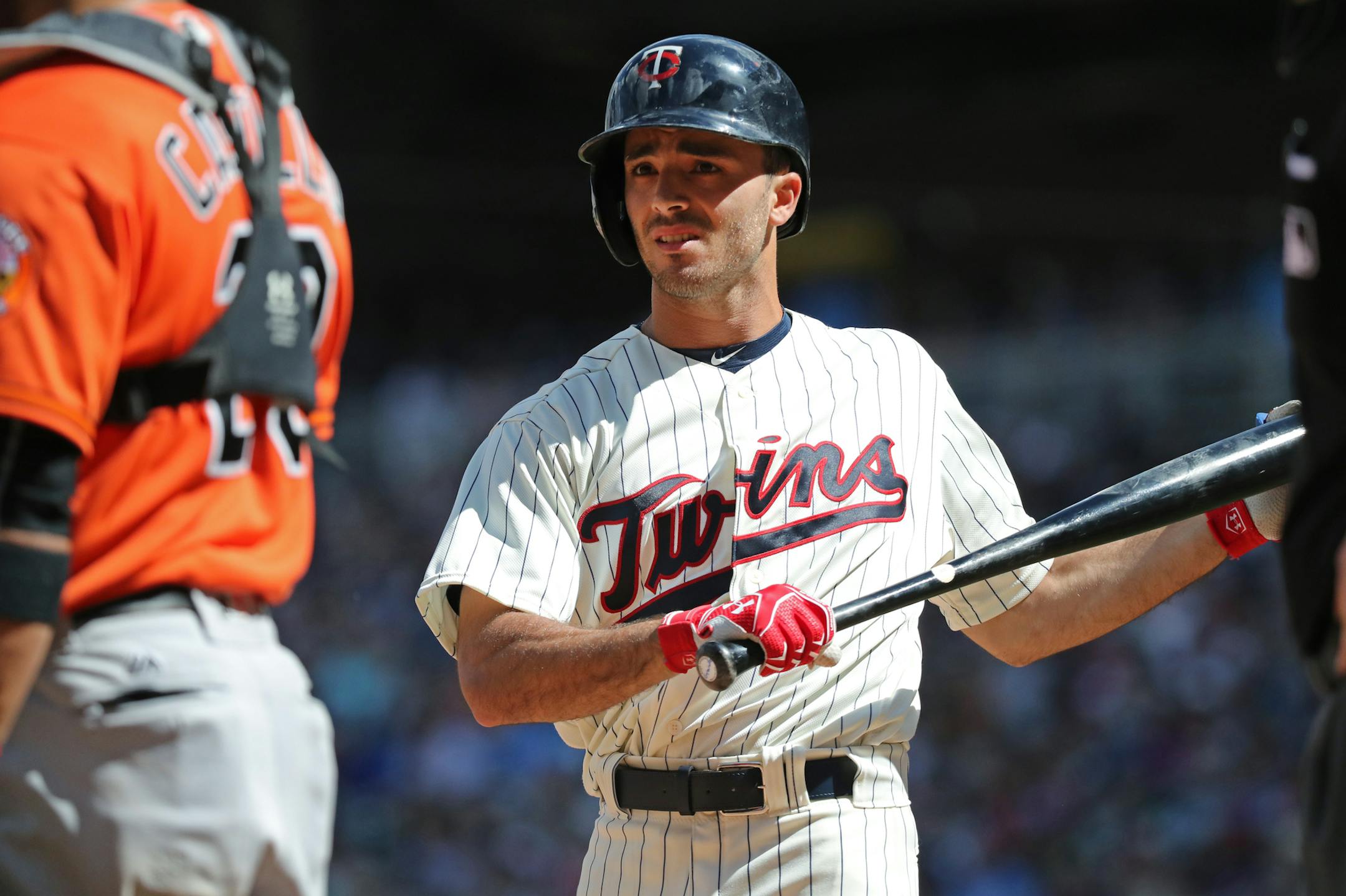 Zack Granite made his major league debut in this at bat in the eighth inning. ] Shari L. Gross &#xef; sgross@startribune.com The Minnesota Twins lost 5-1 to the Baltimore Orioles in an afternoon matinee at Target Field in Minneapolis on Saturday, July 8, 2017.