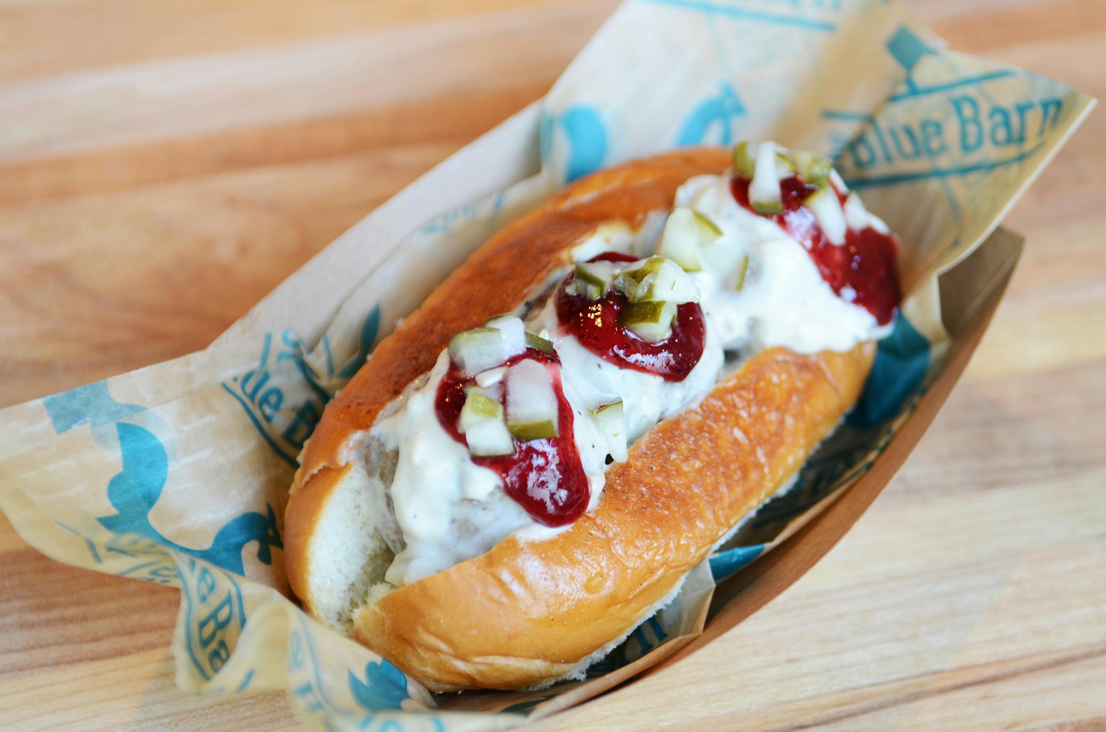 Swedish Meatball Smörgås: Meatball sandwich with three traditional Swedish pork and beef meatballs topped with white gravy, lingonberry sauce and dill pickles. At The Blue Barn, located at West End Market, south of the History & Heritage Center.