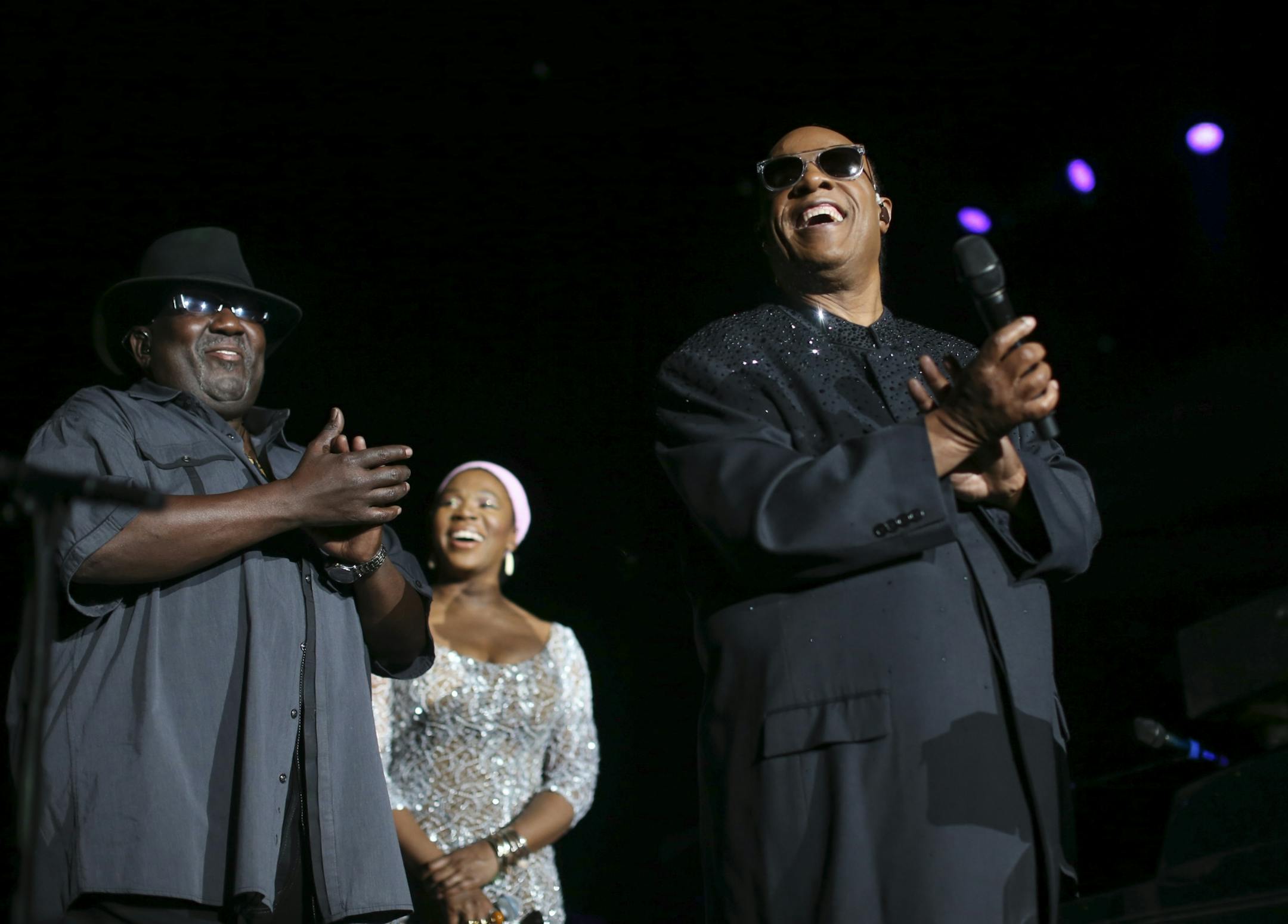 Stevie Wonder introduced his longtime bassist, Nathan Watts, before beginning with the first cut on the album, "Love's in Need of Love Today" Sunday night at Target Center.