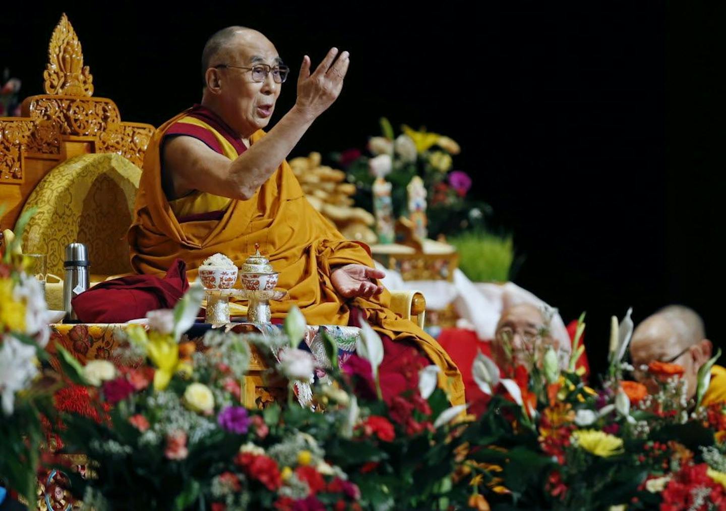 The Dalai Lama addresses a mostly Tibetan audience at the Minneapolis Convention Center in Feb. 2016. The Tibetan spiritual leader is set to return to Minnesota on June 22 and 23 for a panel at Eden Prairie-based Starkey Hearing Technologies.