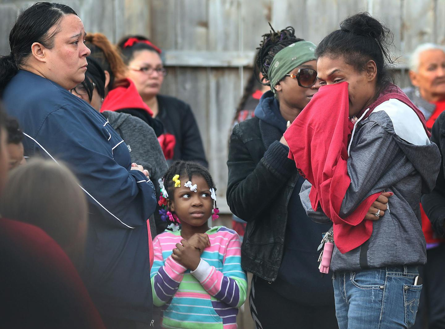 Members of Natives Against Heroin organized a vigil for Amber Hopkins that was attended by many of Amber's family members and friends as well as those, including strangers, who just wanted to recognize the young mother's life. Here, Amber's sister Kelsey Torrence, right, fought back tears during the ceremony and seen Wednesday, March 27, 2019, in Minneapolis, MN.] DAVID JOLES &#x2022;david.joles@startribune.com Amber Hopkins had been missing for 10 weeks when passersby discovered a body in the b