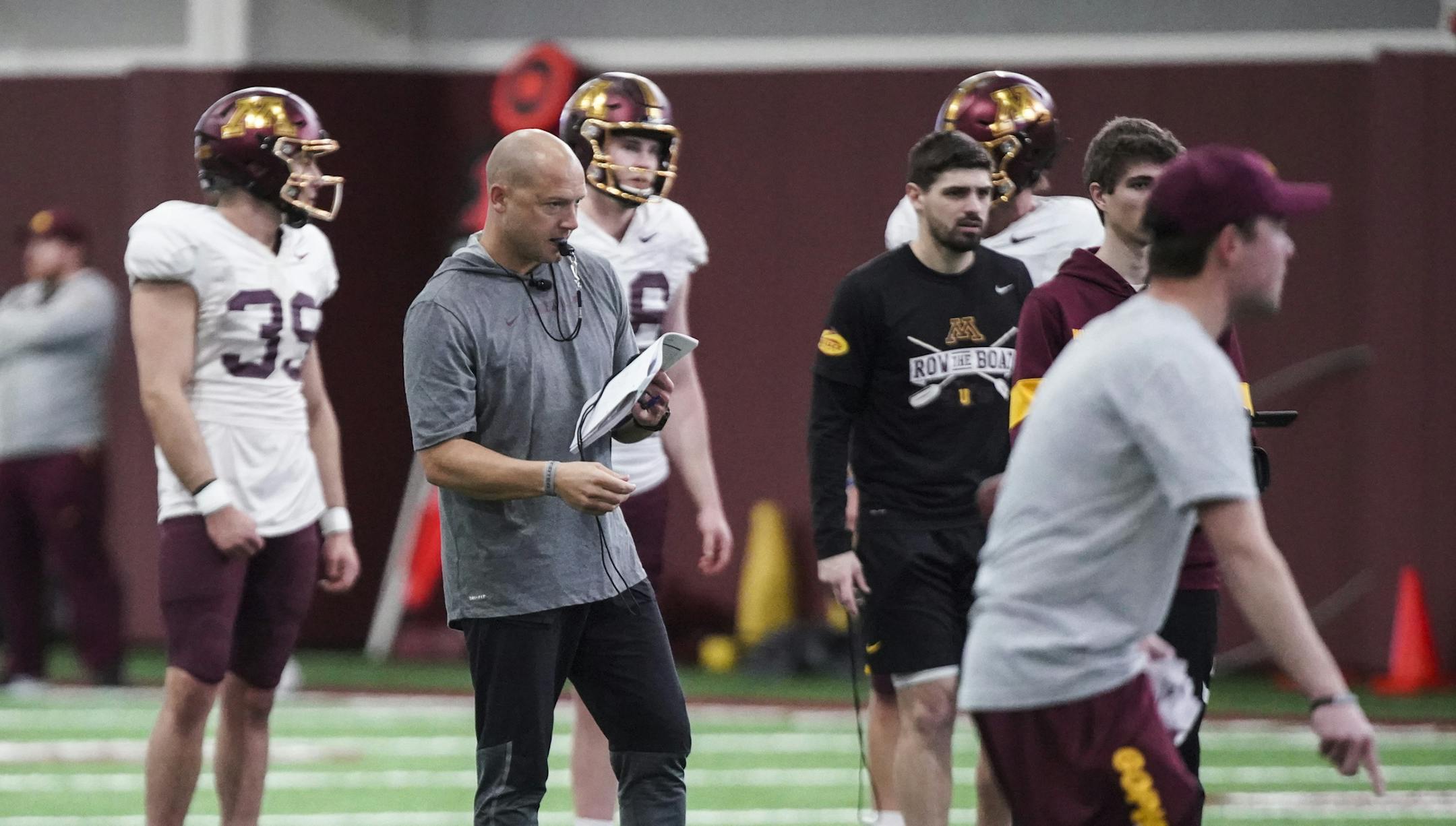 Head coach P.J. Fleck during the first open Gopher football practice at the University of Minnesota in Minneapolis, Minn., on Friday, March 6, 2020. ] RENEE JONES SCHNEIDER &#x2022; renee.jones@startribune.com