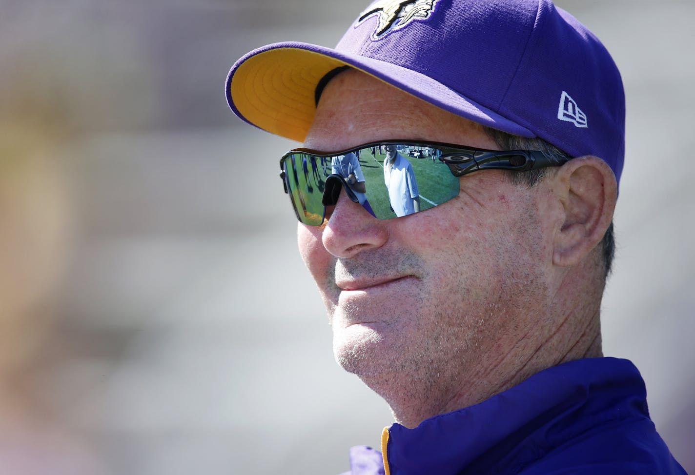 Minnesota Vikings head coach Mike Zimmer spoke with offensive coordinator Norv Turner during the morning practice.