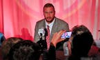 Arkansas NCAA college football player Frank Ragnow speaks during the Southeastern Conference's annual media gathering, Monday, July 10, 2017, in Hoove