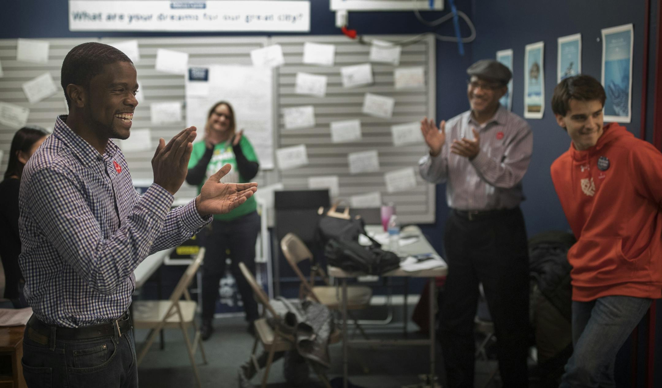 St. Paul mayoral candidate Melvin Carter thanked his campaign workers at his head quarters Tuesday evenings November 7,2017 in St. Paul, MN.
