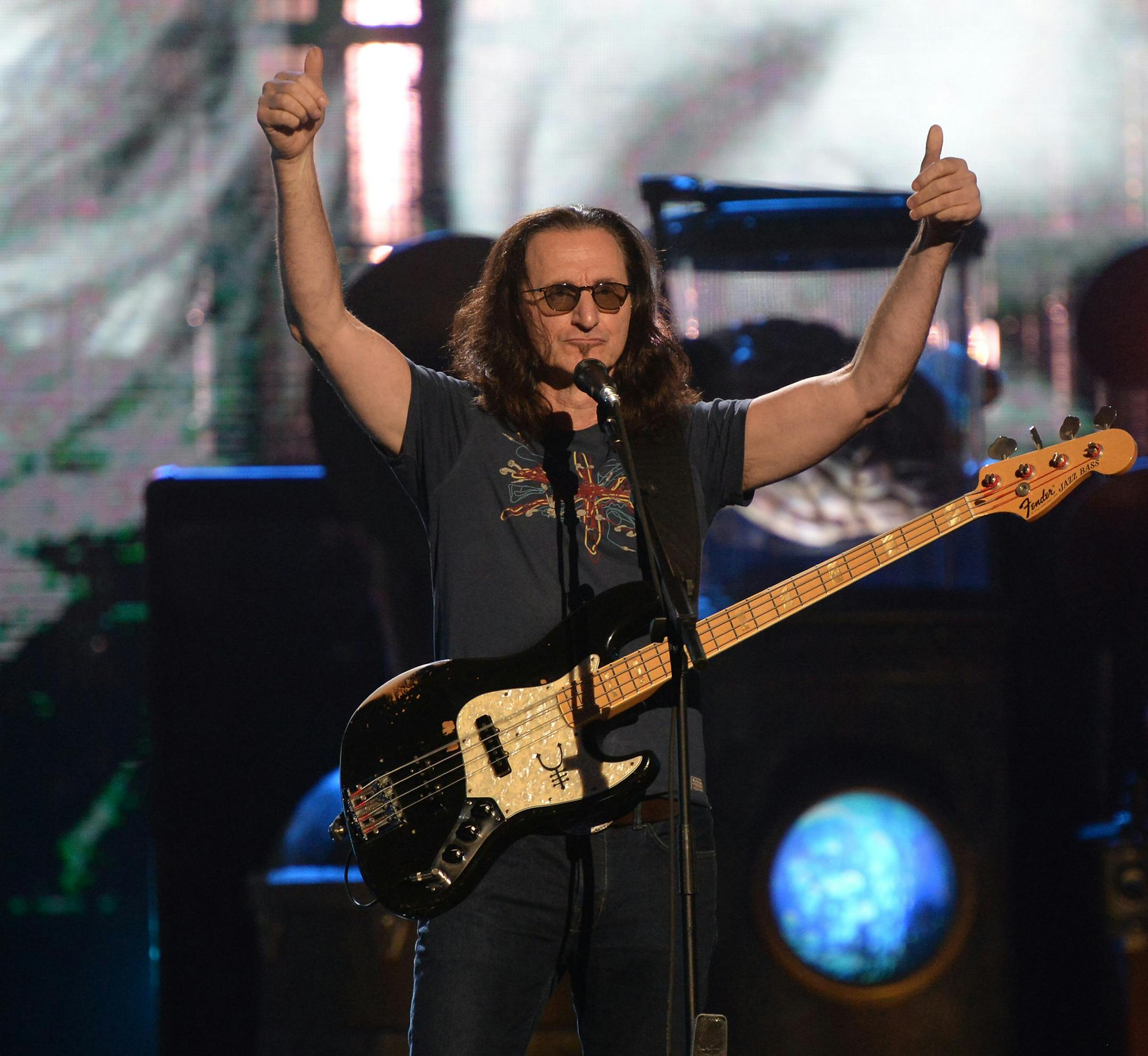 LOS ANGELES, CA - APRIL 18: Singer Geddy Lee of Rush performs onstage during the 28th Annual Rock and Roll Hall of Fame Induction Ceremony at Nokia Theatre L.A. Live on April 18, 2013 in Los Angeles, California. (Photo by Kevin Mazur/WireImage)