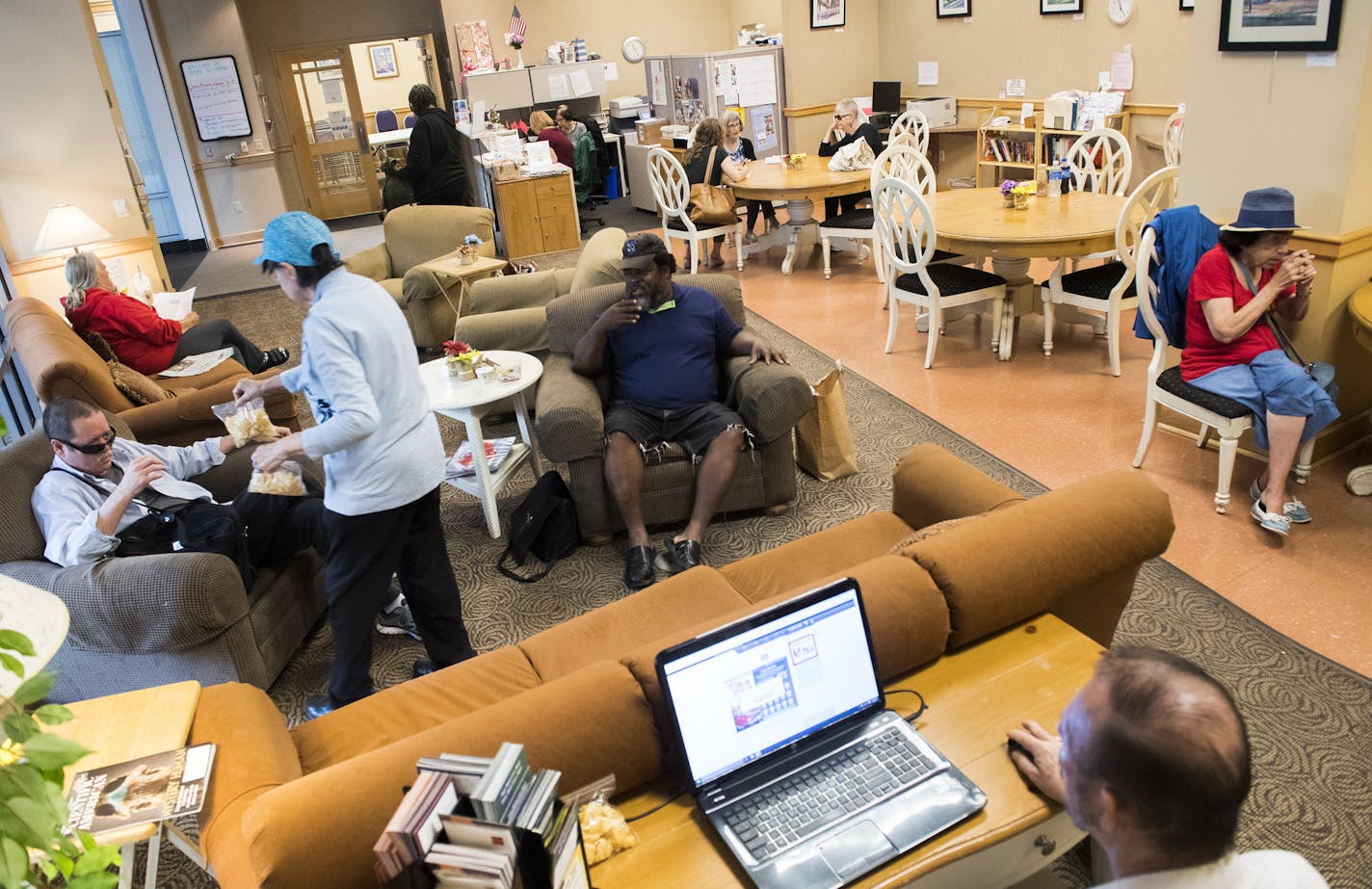 Visitors and hosts hangout at the Skyway Senior Center on Thursday. Hosts are volunteers that help keep the center functioning and ensuring all visitors have what they need. ] Isaac Hale &#xef; isaac.hale@startribune.com The Skyway Senior Center is a place for individuals over the age of 50 to socialize with people in their age group and participate in various classes, events, and informational sessions. Open since 2001, the center is the only place of its kind in the downtown area that caters t