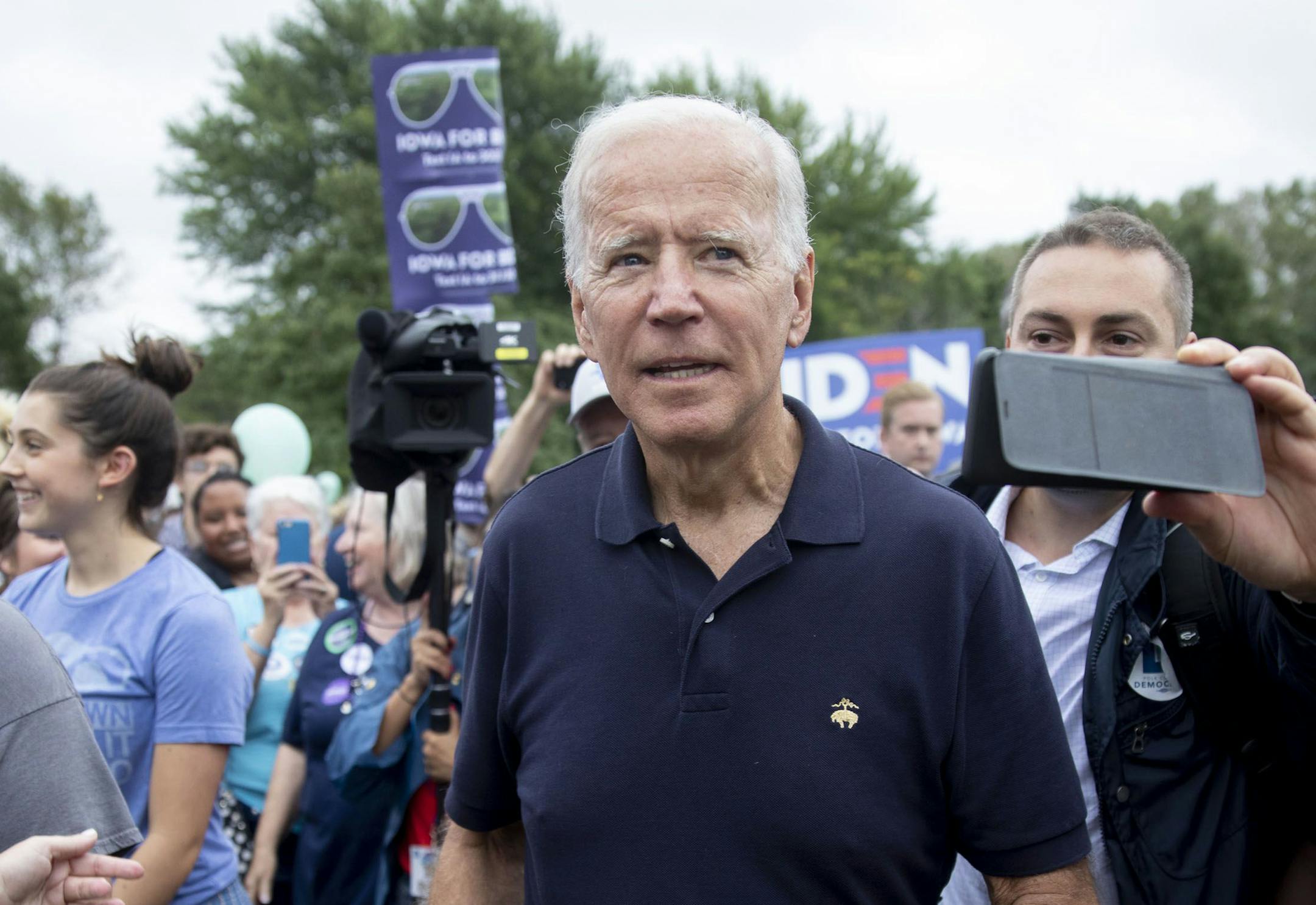Former vice president Joe Biden, 2020 Democratic presidential candidate, greets attendees at the Polk County Steak Fry in Des Moines, Iowa, on Sept. 21, 2019.