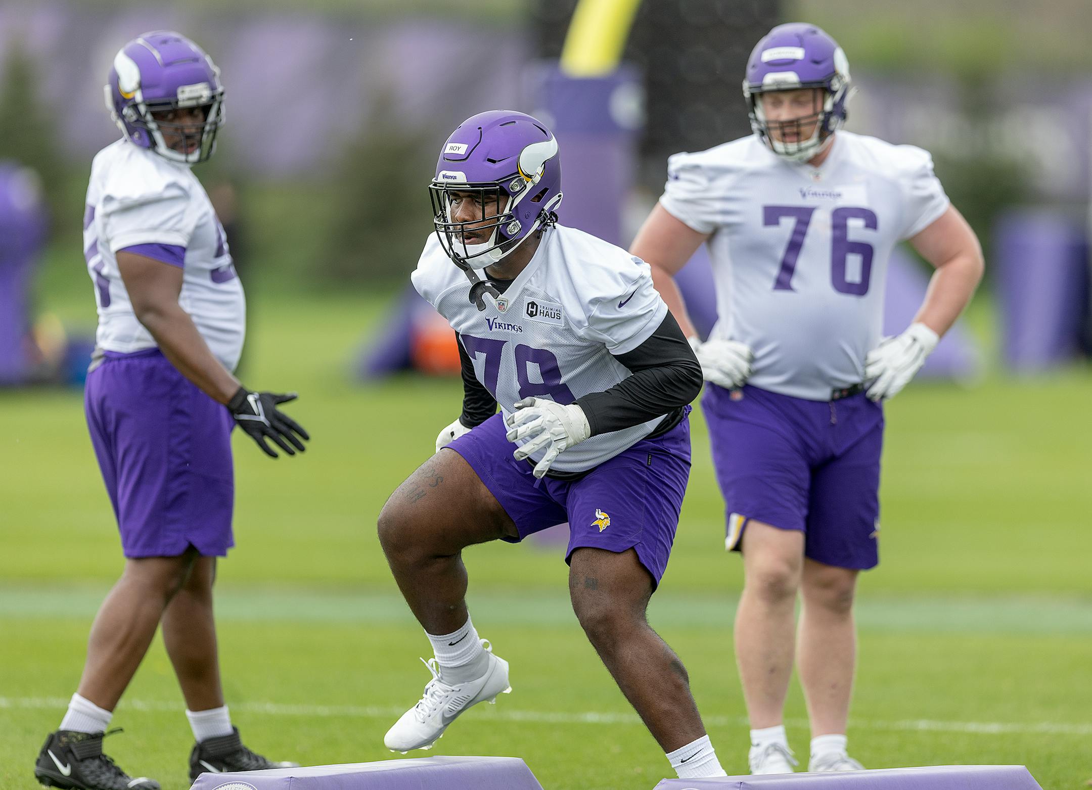 Minnesota Vikings Defensive tackle Jaquelin Roy during Rookie Mini Camp at TCO Performance Center in Eagan, Minn., on Friday, May 12, 2023.