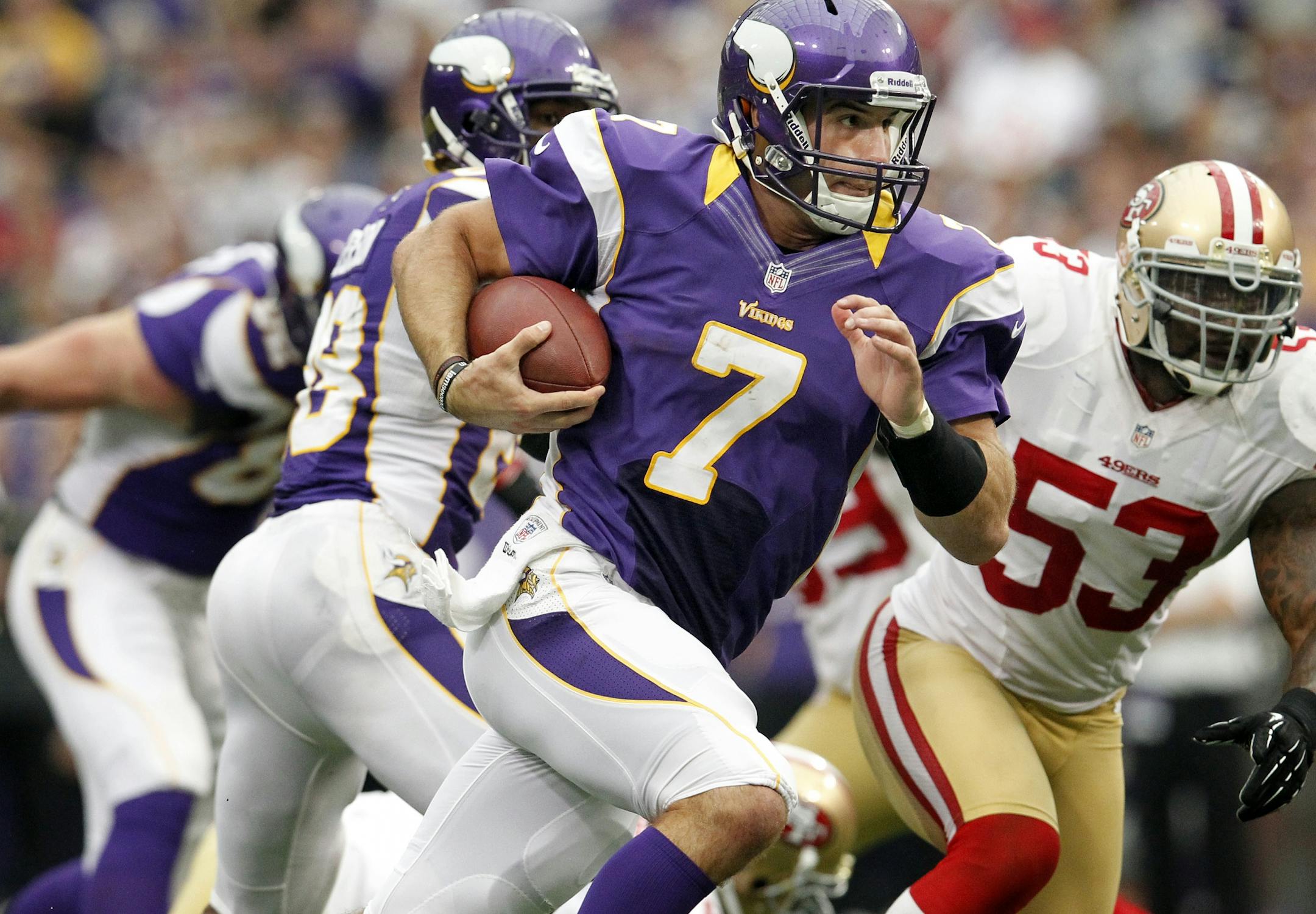 Vikings quarterback Christian Ponder ran for a 23-yard touchdown in the second quarter.