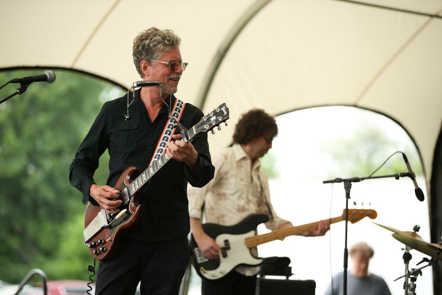 Gary Louris and bassist Marc Perlman at a Jayhawks show. The veteran group no longer feels the need to do the kind of long-haul tours they did in earlier years.