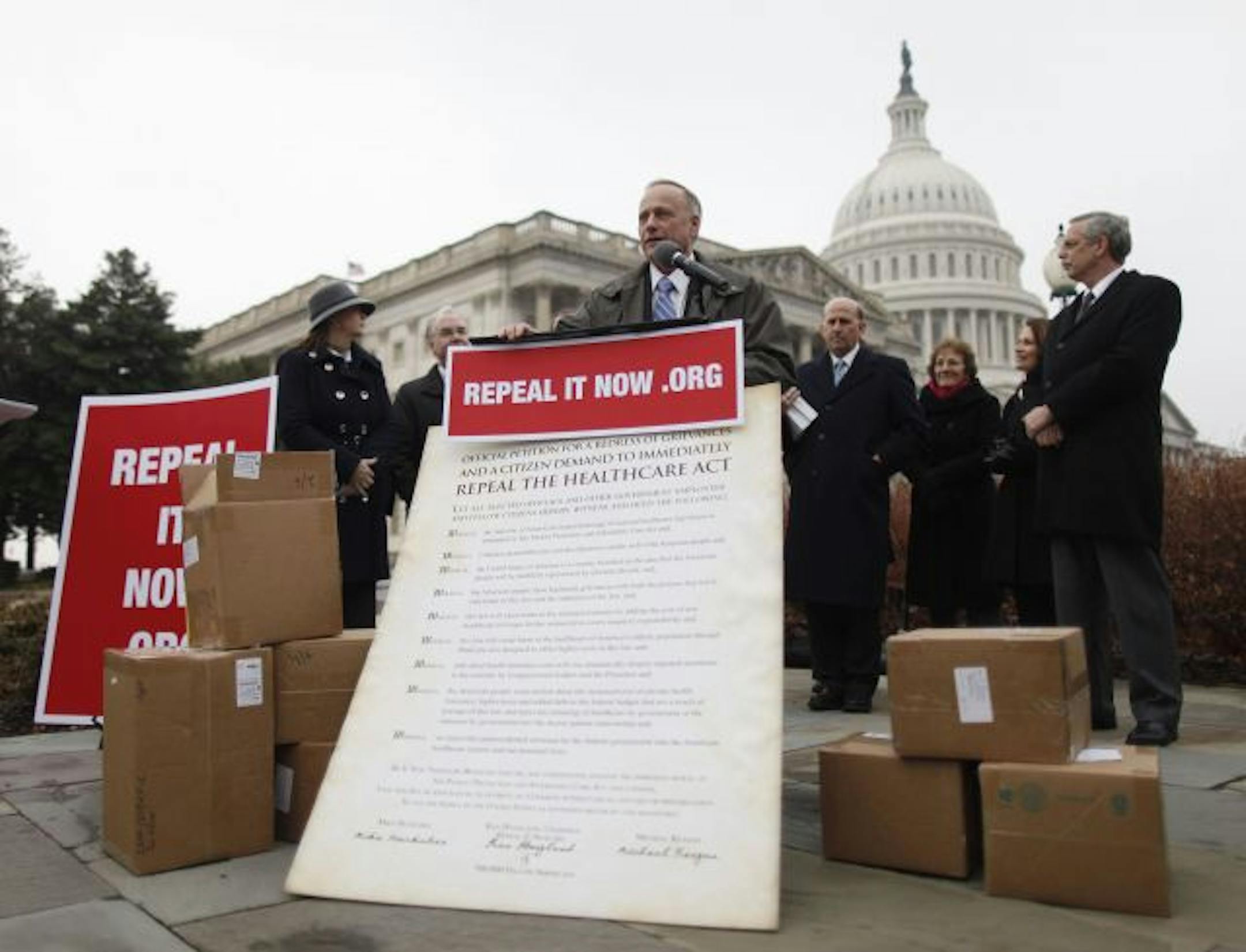 Rep. Steve King, R-Iowa, spoke against the health care plan on Capitol Hill on Tuesday. On Wednesday, the House votes on repealing it.