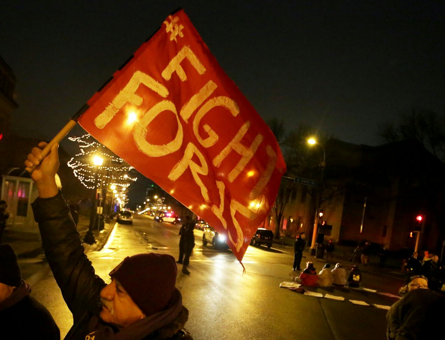 Earlier Tuesday, protestors gathered outside a McDonald's at E. 24th St. and Franklin Av. in Minneapolis to rally for a minimum wage of $15 an hour.