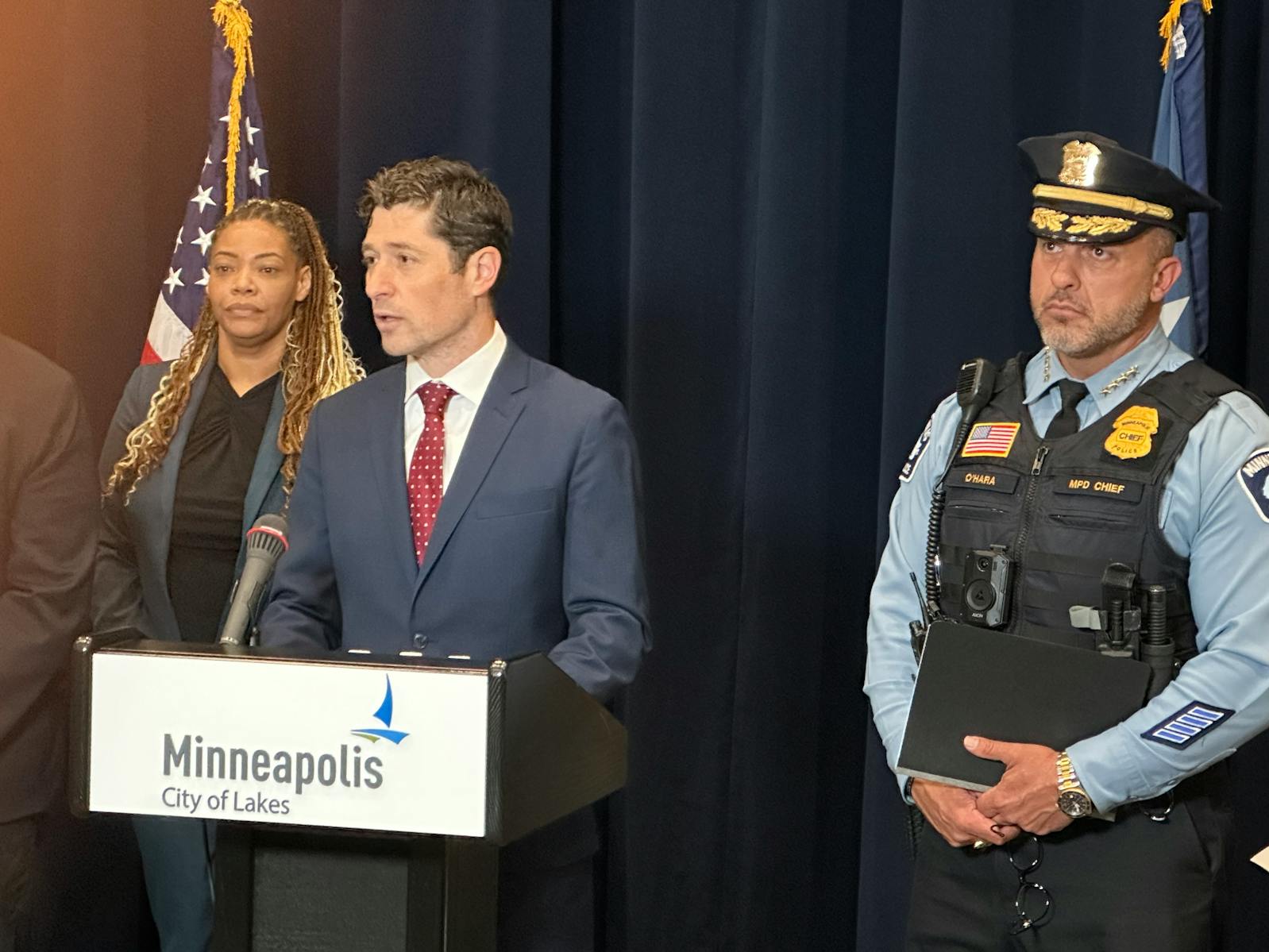 Minneapolis Mayor Jacob Frey speaks during a press conference at City Hall on Wednesday. The Department of Justice filed a motion to dismiss the consent decree, which mandated police reform within Minneapolis's police department.