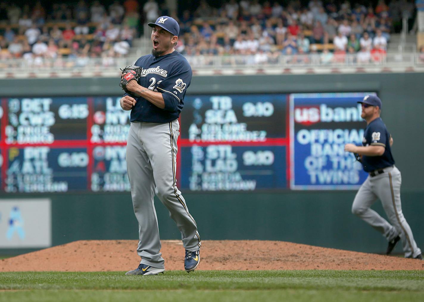 Matt Garza pitched for Milwaukee against the twins on Saturday at Target Field. The Brewers won 4-2.