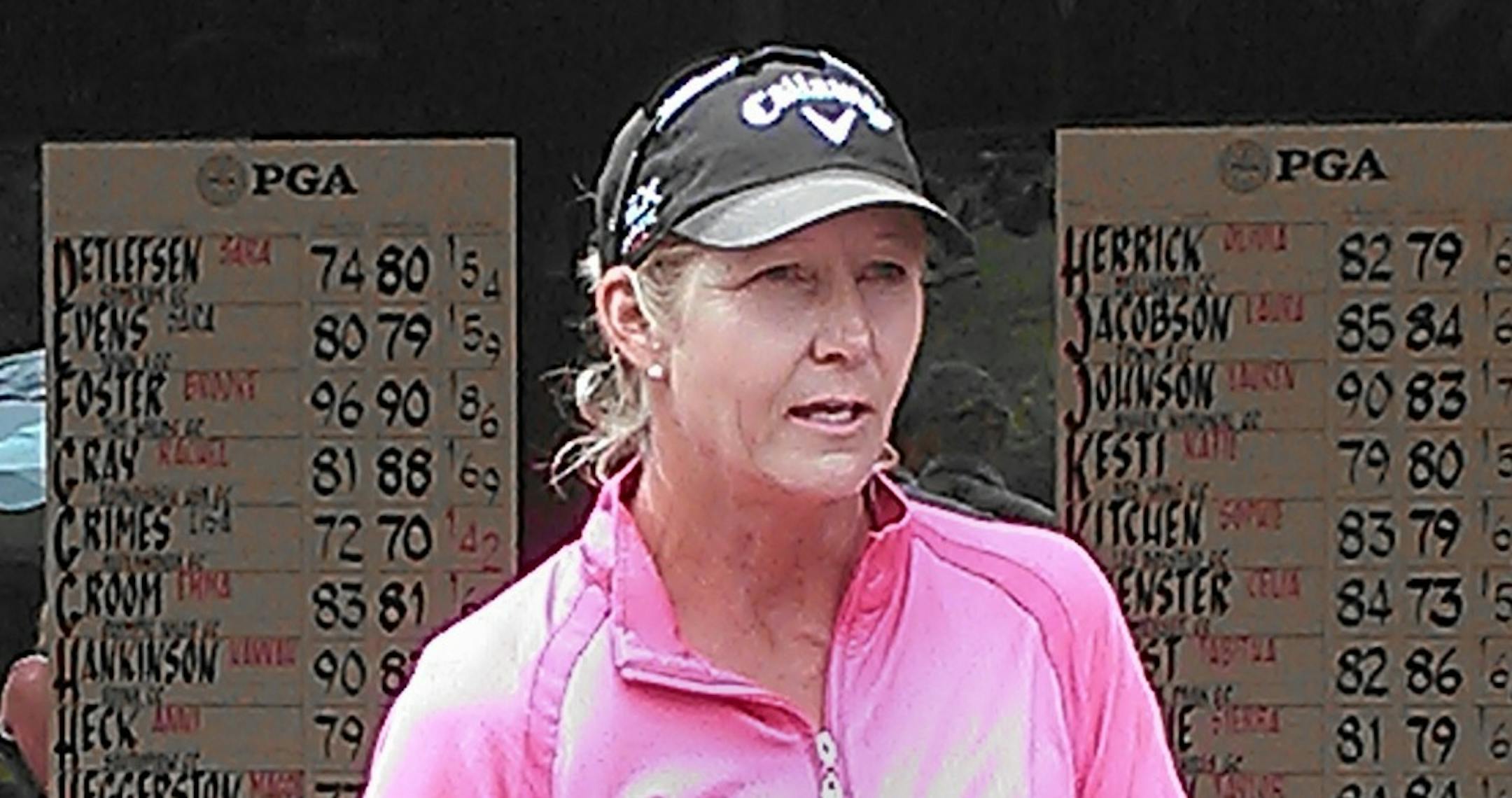 Lisa Grimes, the director of instruction at Alexandria (Minn.) Golf Club, won the Women's Stroke Play Championship in Port St. Lucie, Fla., by three strokes over Suzy Whaley of Cromwell, Conn.