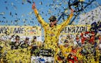 Joey Logano celebrated after winning a NASCAR Cup Series race at Las Vegas Motor Speedway on Sunday.