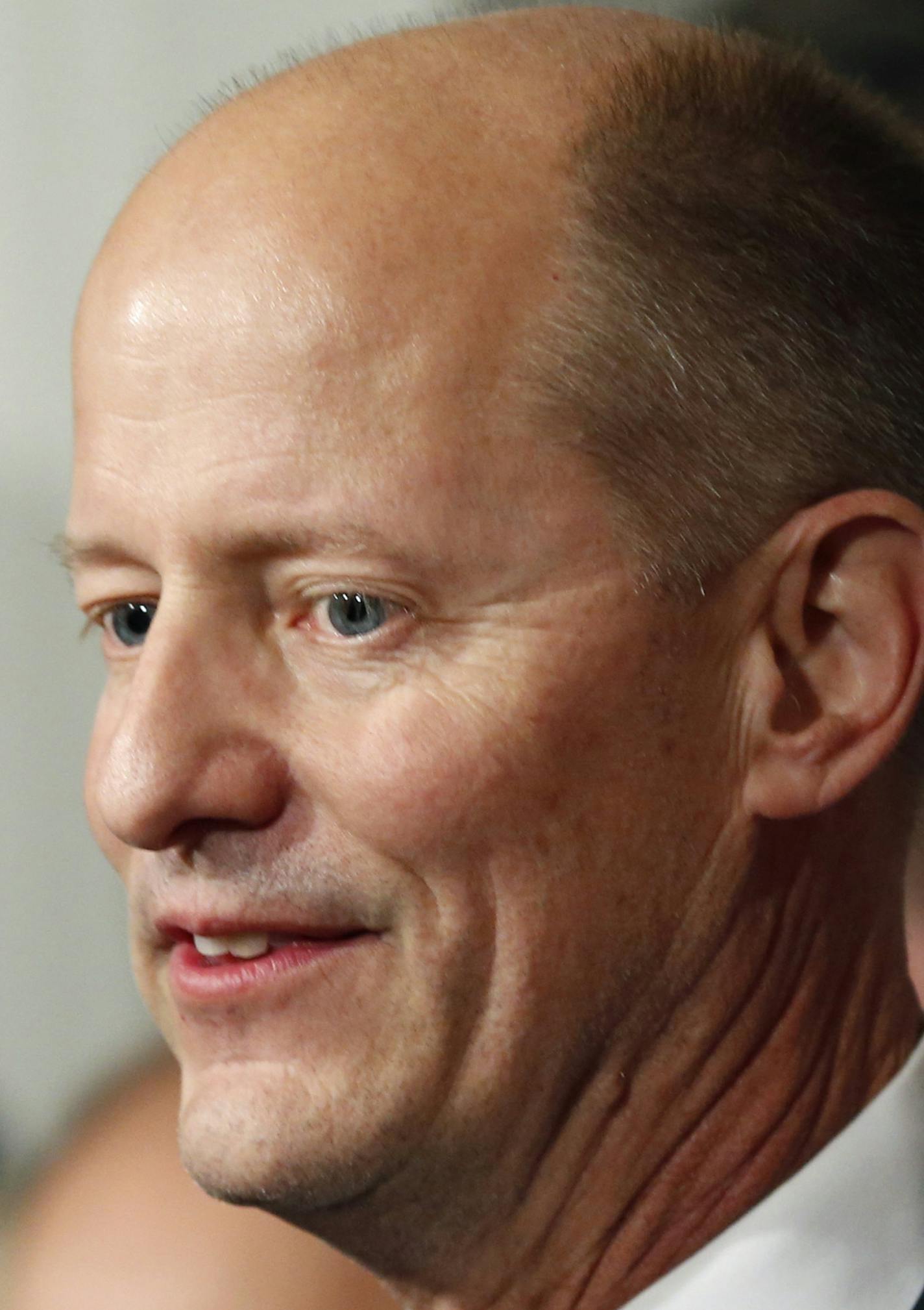 State Senate Majority Leader Paul Gazelka addresses the media after he was elected by Senate Republicans, Thursday, Nov. 10, 2016, at the State Capitol in St. Paul, Minn.( AP Photo/Jim Mone)